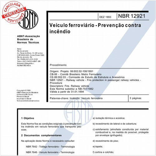 Veículo ferroviário - Prevenção contra incêndio