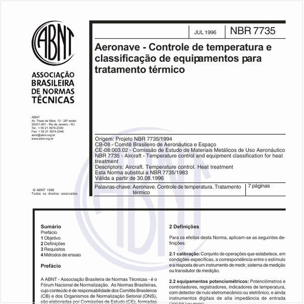 Aeronave - Controle de temperatura e classificação de equipamentos para tratamento térmico
