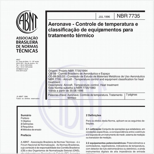 Aeronave - Controle de temperatura e classificação de equipamentos para tratamento térmico