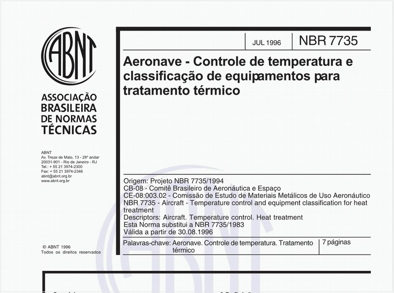 Aeronave - Controle de temperatura e classificação de equipamentos para tratamento térmico