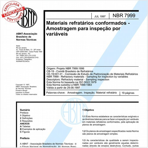 Materiais refratários conformados - Amostragem para inspeção por variáveis