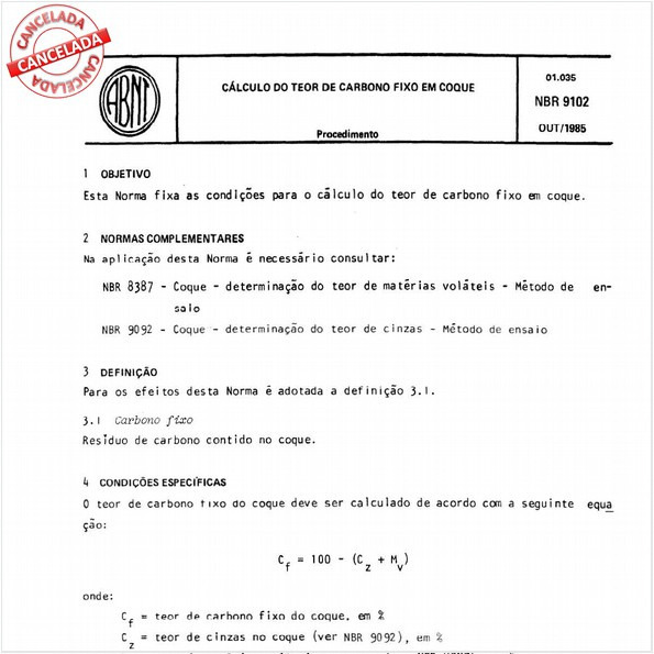 Cálculo do teor de carbono fixo em coque