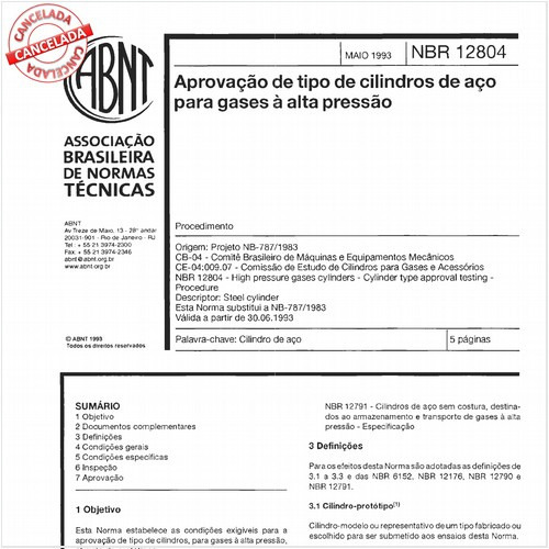 Aprovação de tipo de cilindros de aço para gases à alta pressão