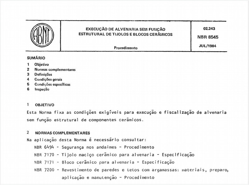 Execução de alvenaria sem função estrutural de tijolos e blocos cerâmicos - Procedimento