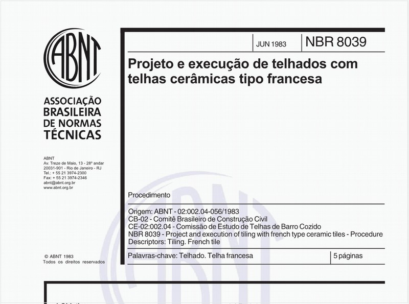 Projeto e execução de telhados com telhas cerâmicas tipo francesa - Procedimento