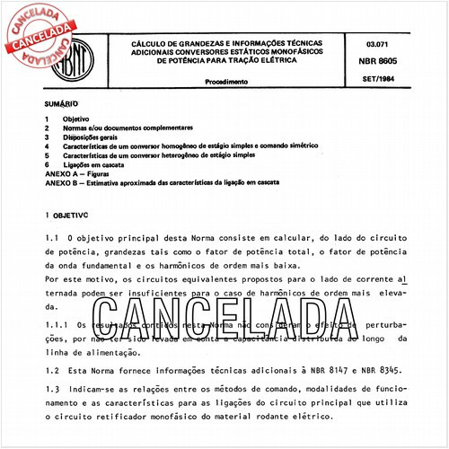 Cálculo de grandezas e informações técnicas adicionais para conversores estáticos monofásicos de potência para tração elétrica