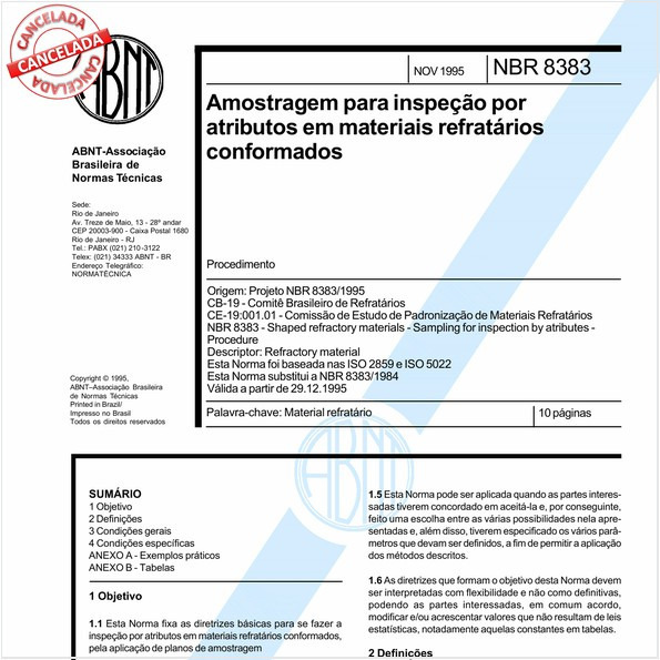 Amostragem para inspeção por atributos em materiais refratários conformados