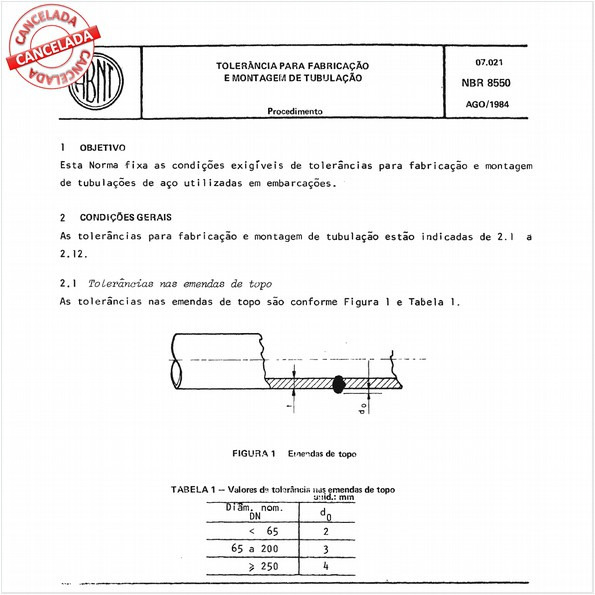 Tolerâncias para fabricação e montagem de tubulação