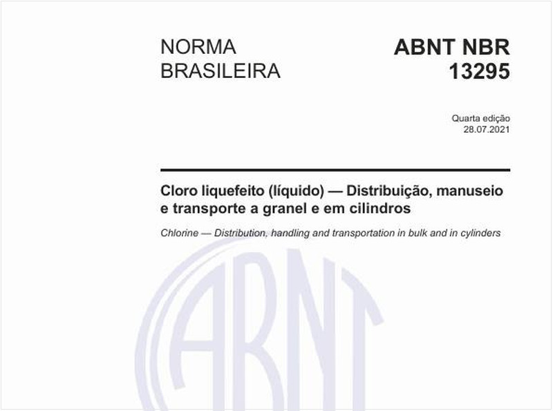 Cloro liquefeito (líquido) — Distribuição, manuseio e transporte a granel e em cilindros
