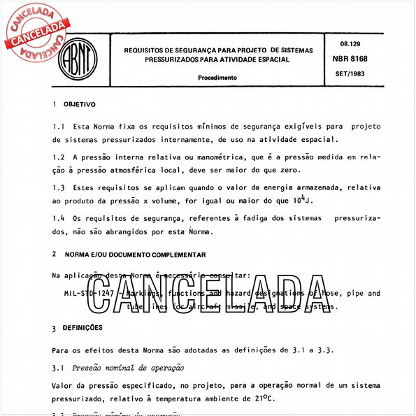 Requisitos de segurança para projeto de sistemas pressurizados para atividade espacial