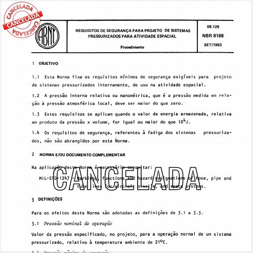 Requisitos de segurança para projeto de sistemas pressurizados para atividade espacial