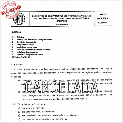 Elementos de equipamentos elétricos para veículos de tração - Temperaturas limites admissíveis em operação