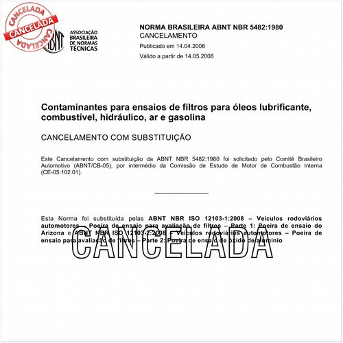 Contaminantes para ensaios de filtros para óleos lubrificante, combustível, hidráulico, ar e gasolina