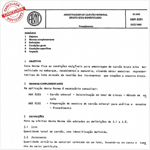 Amostragem de carvão mineral bruto e/ou beneficiado