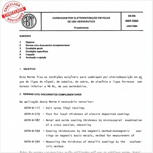 Cadmiagem por eletrodeposição em peças de uso aeronáutico