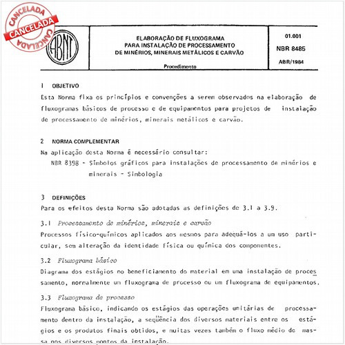 Elaboração de fluxograma para instalação de processamento de minérios, minerais metálicos e carvão