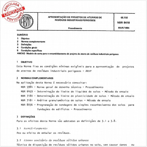 Apresentação de projetos de aterros de resíduos industriais perigosos