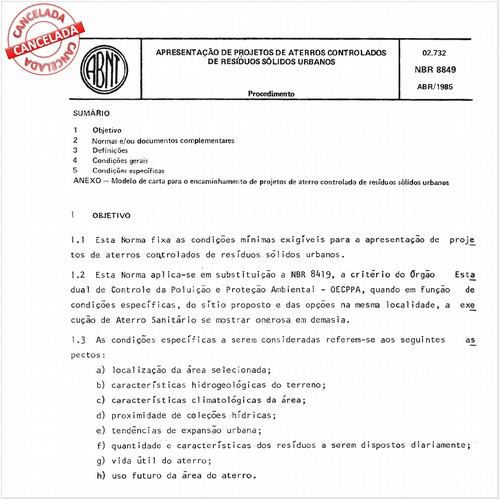 Apresentação de projetos de aterros controlados de resíduos sólidos urbanos