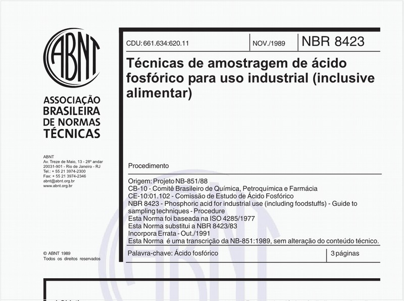 Técnicas de amostragem de ácido fosfórico para uso industrial (inclusive alimentar) - Procedimento