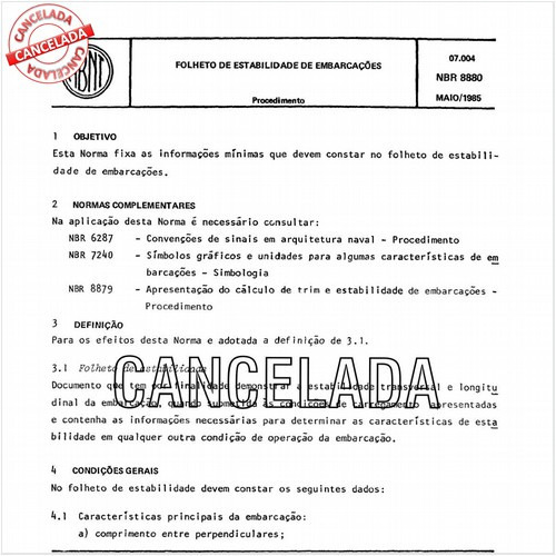 Folheto de estabilidade de embarcações