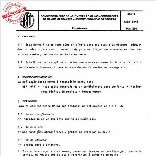Condicionamento de ar e ventilação nas acomodações de navios mercantes - Condições básicas de projeto