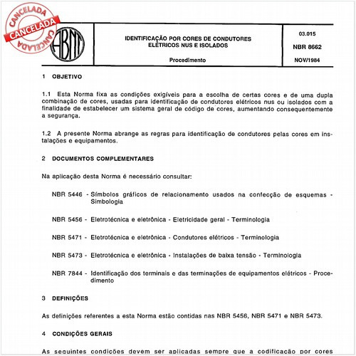 Identificação por cores de condutores elétricos nus e isolados