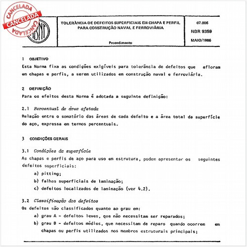 Tolerância de defeitos superficiais em chapa e perfil para construção naval e ferroviária