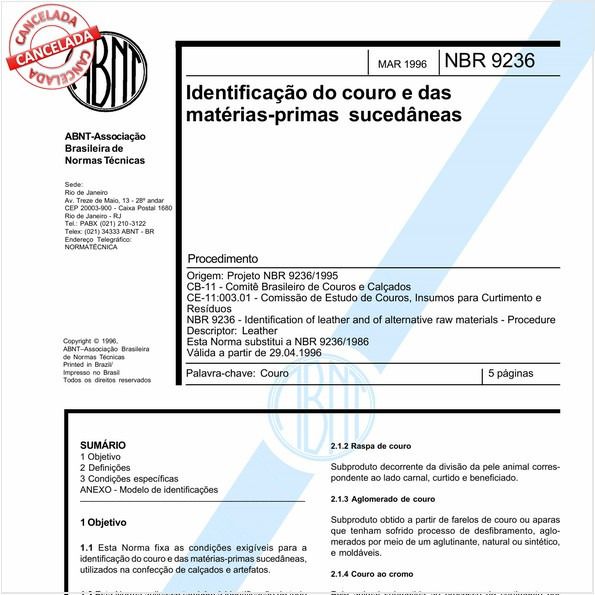 Identificação do couro e das matérias-primas sucedâneas
