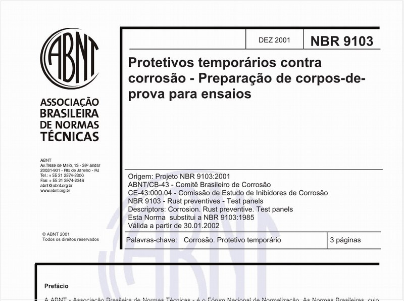 Protetivos temporários contra corrosão - Preparação de corpos-de-prova para ensaios
