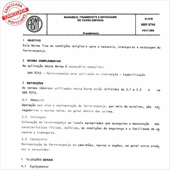 Manuseio, transporte e estocagem do ferro-esponja