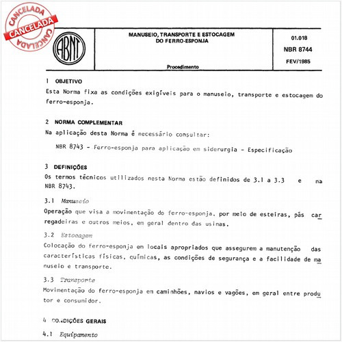 Manuseio, transporte e estocagem do ferro-esponja