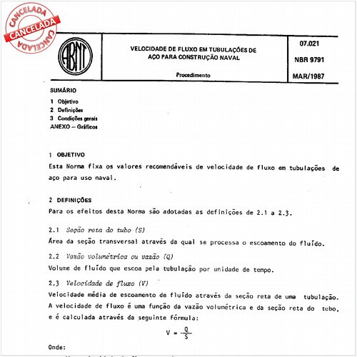 Velocidade de fluxo em tubulações de aço para construção naval