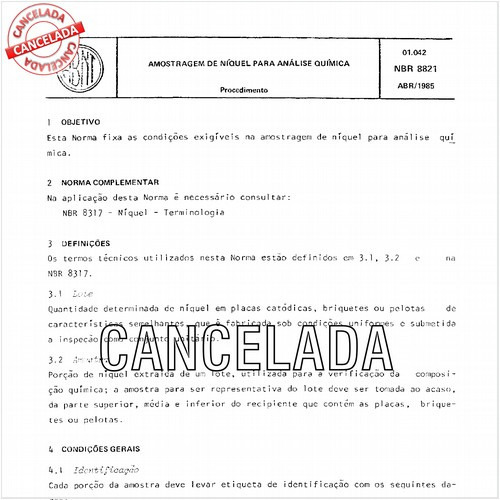 Amostragem de níquel para análise química