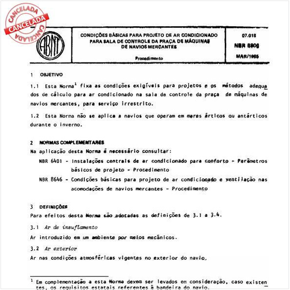 Condições básicas para projeto de ar condicionado para sala de controle da praça de máquinas de navios mercantes
