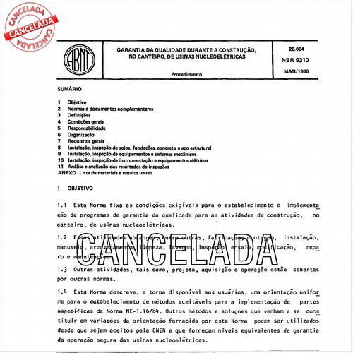 Garantia da qualidade durante a construção, no canteiro, de usinas nucleoelétricas