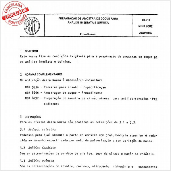 Preparação de amostra de coque para análise imediata e química