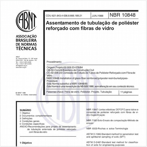 Assentamento de tubulação de poliéster reforçado com fibras de vidro - Procedimento