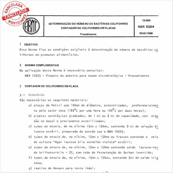 Determinação do número de bactérias coliformes - Contagem de coliformes em placas