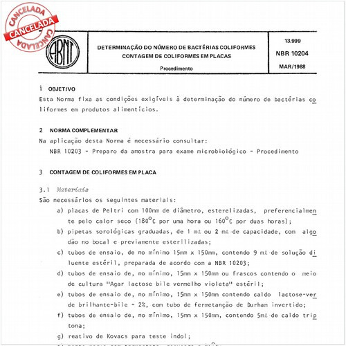 Determinação do número de bactérias coliformes - Contagem de coliformes em placas