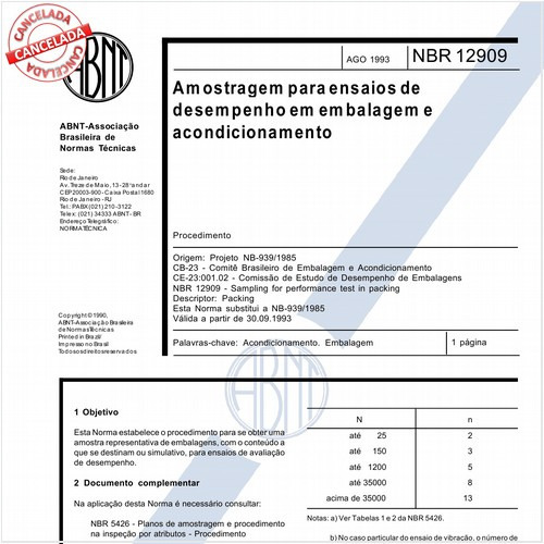 Amostragem para ensaios de desempenho em embalagem e acondicionamento