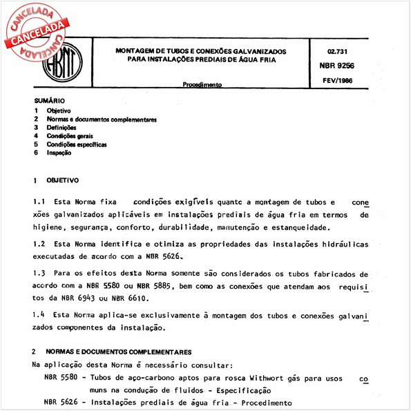 Montagem de tubos e conexões galvanizados para instalações prediais de água fria