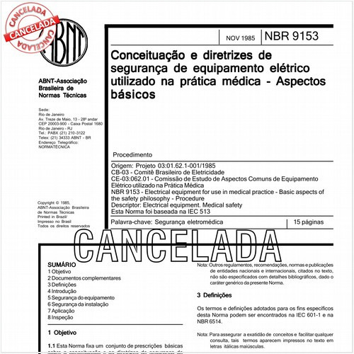 Conceituação e diretrizes de segurança de equipamento elétrico utilizado na prática médica - Aspectos básicos