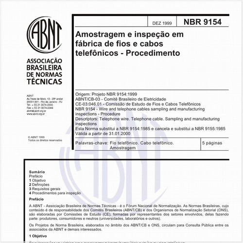 Amostragem e inspeção em fábrica de fios e cabos telefônicos - Procedimento