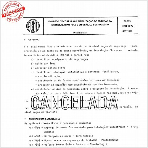 Emprego de cores para sinalização de segurança em instalação fixa e em veículo ferroviário