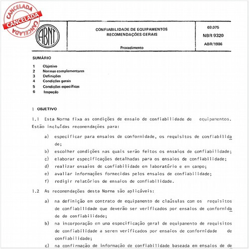 Confiabilidade de equipamentos - Recomendações gerais