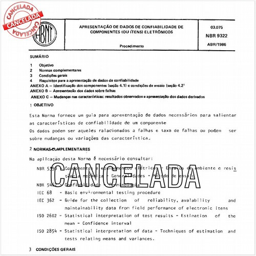 Apresentação de dados de confiabilidade de componentes (ou ítens) eletrônicos