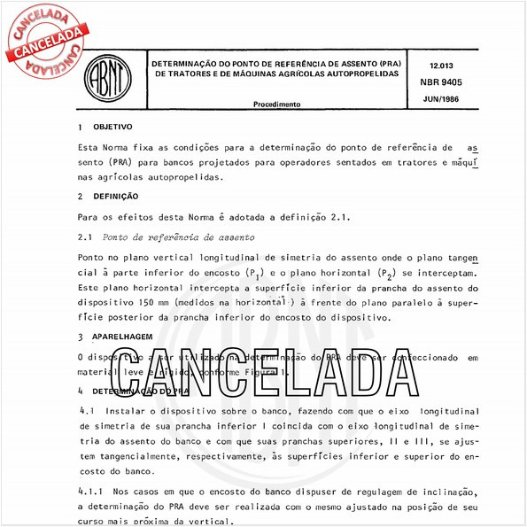 Determinação do ponto de referência de assento (PRA) de tratores e de máquinas agrícolas autopropelidas