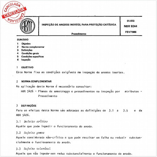 Inspeção de anodos inertes para proteção catódica