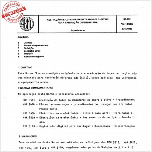 Aceitação de lotes de registradores digitais para tarifação diferenciada