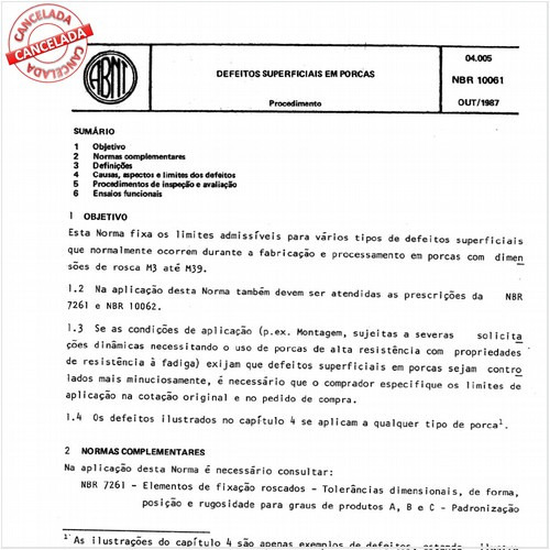 Defeitos superficiais em porcas